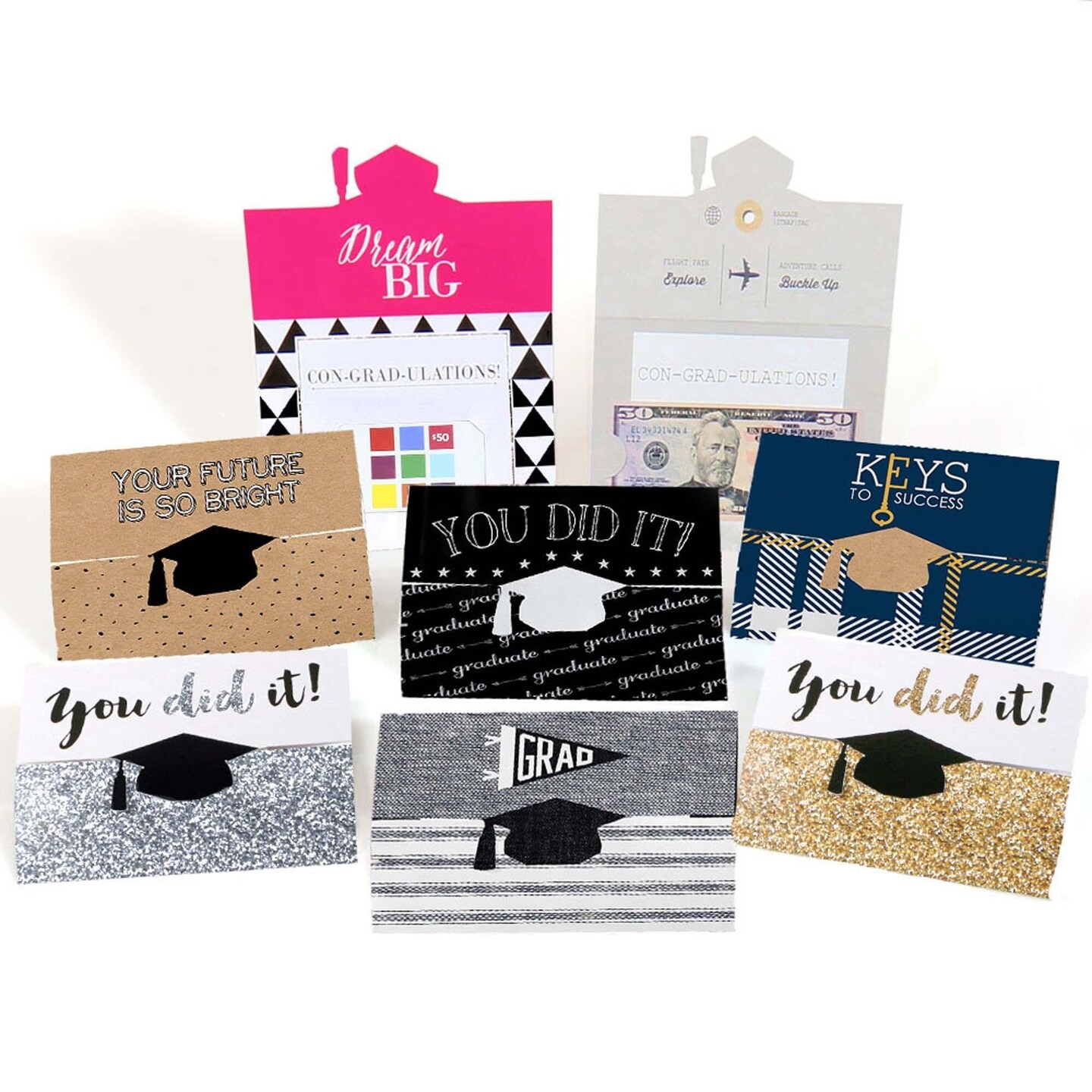 Big Dot of Happiness Assorted Graduation Cards - Graduation Party Money Holder Cards - Set of 8