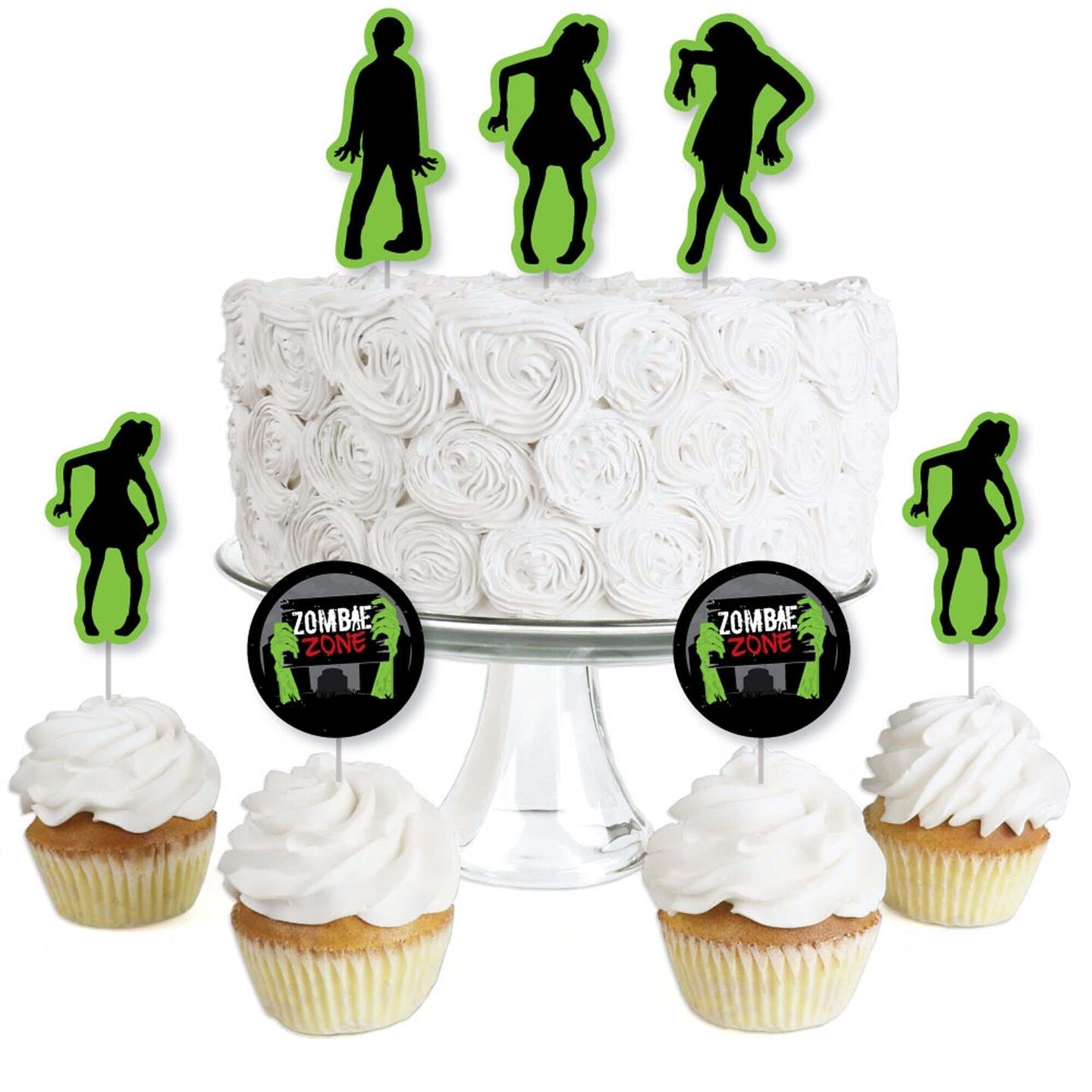 Big Dot of Happiness Zombie Zone - Dessert Cupcake Toppers - Zombie Crawl Clear Treat Picks - Set of 24