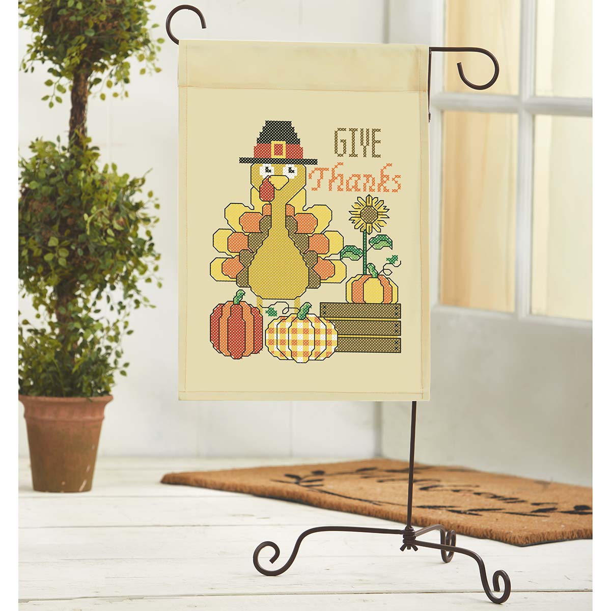 Herrschners Give Thanks Porch Flag Stamped CrossStitch Kit Michaels