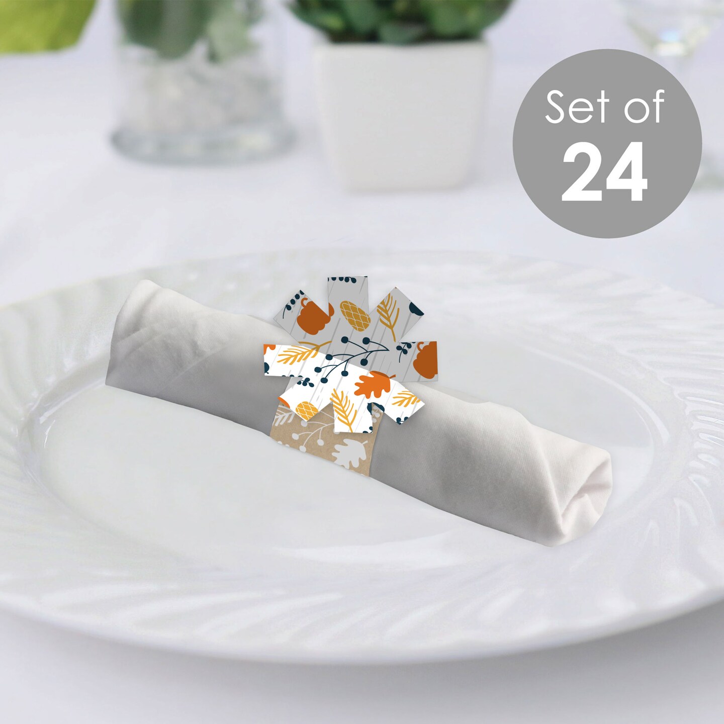 Big Dot of Happiness Happy Thanksgiving - Fall Harvest Party Paper Napkin Holder - Napkin Rings - Set of 24