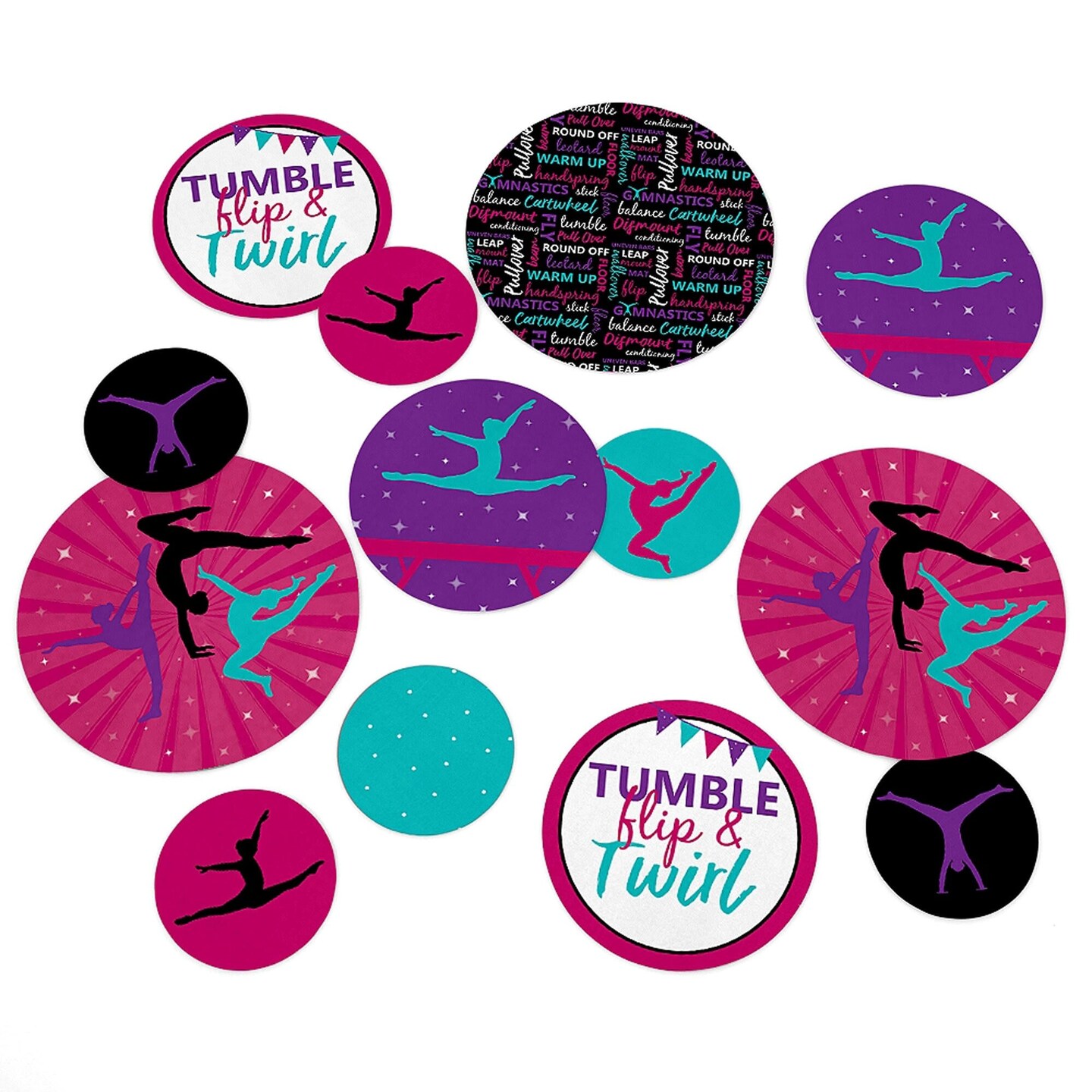 Big Dot of Happiness Tumble, Flip &#x26; Twirl - Gymnastics - Birthday Party Giant Circle Confetti - Gymnast Party Decorations - Large Confetti 27 Count