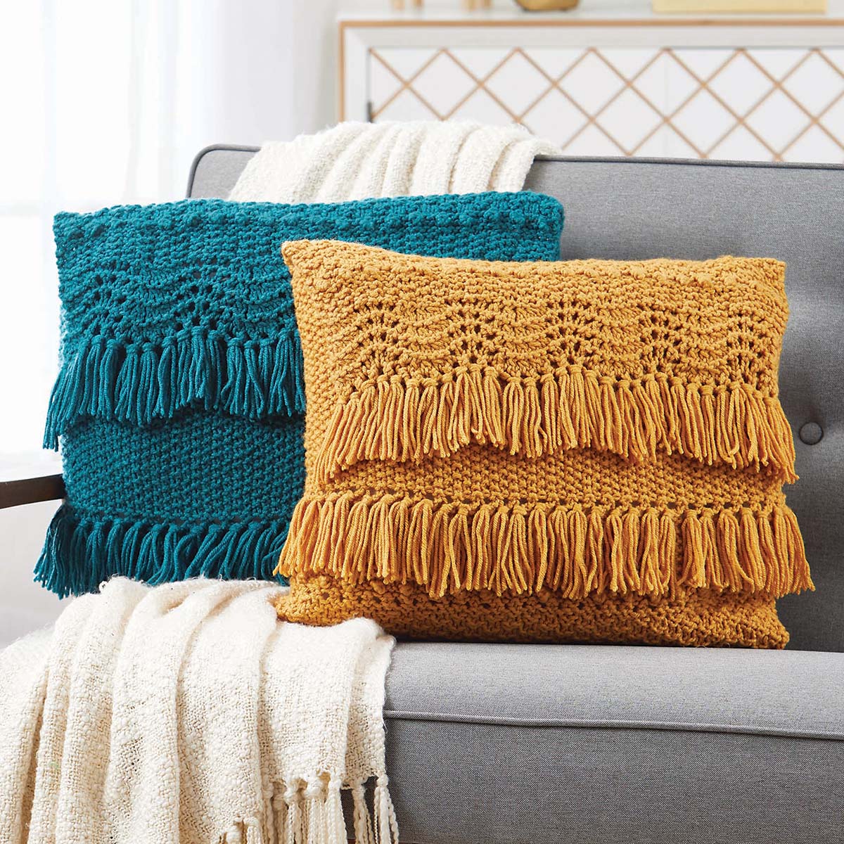 Herrschners Tova Fringed Pillows Knit Kit Michaels