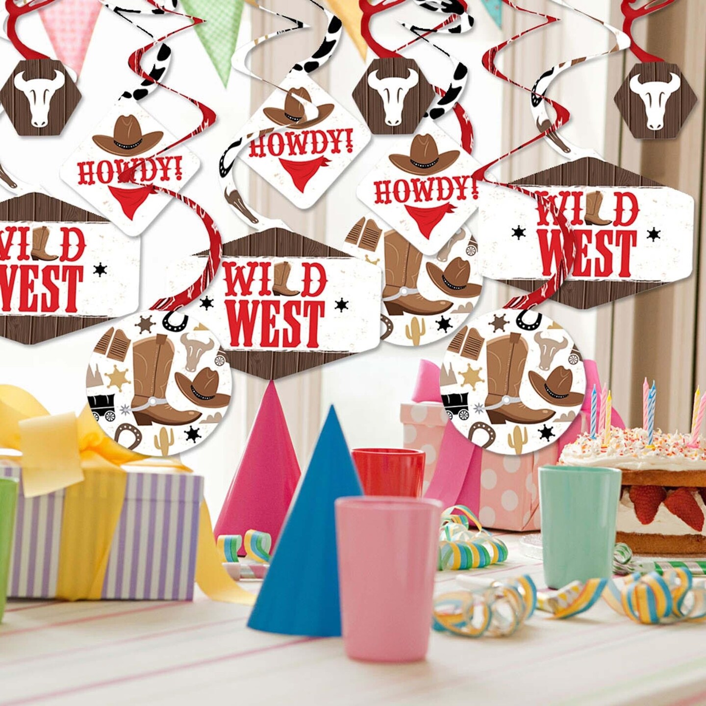 Big Dot of Happiness Western Hoedown - Wild West Cowboy Party Hanging Decor - Party Decoration Swirls - Set of 40