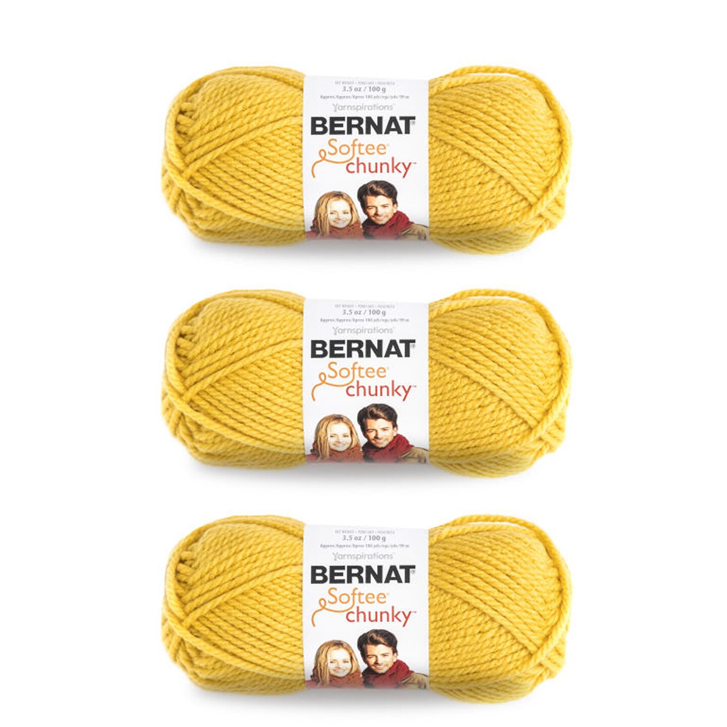 Bernat Softee Chunky Glowing Gold Yarn - 3 Pack of 100g/3.5oz - Acrylic - 6 Super Bulky - 108 Yards - Knitting/Crochet