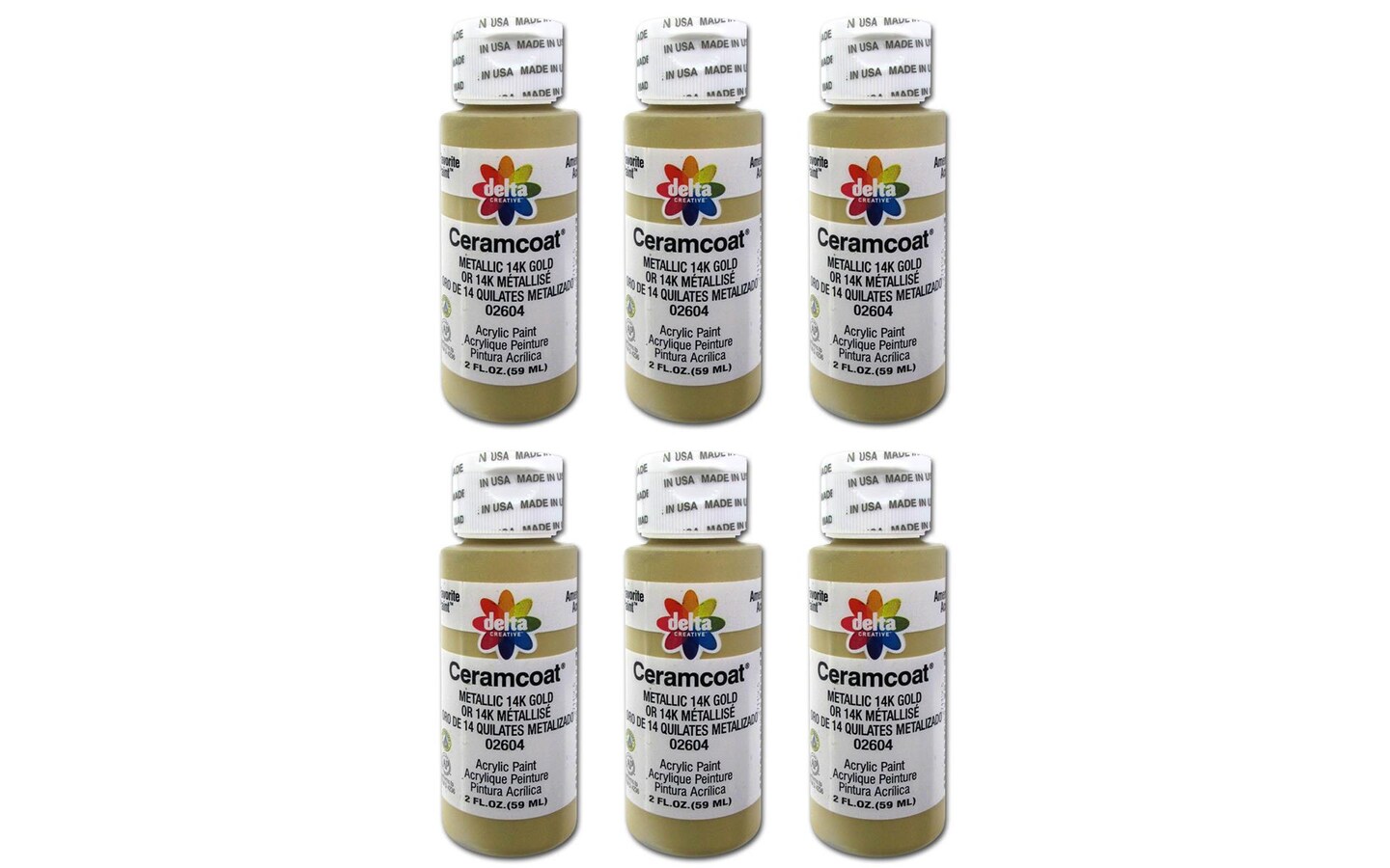 Delta Ceramcoat Acrylic 2oz Metallic 14K Gld 6pc