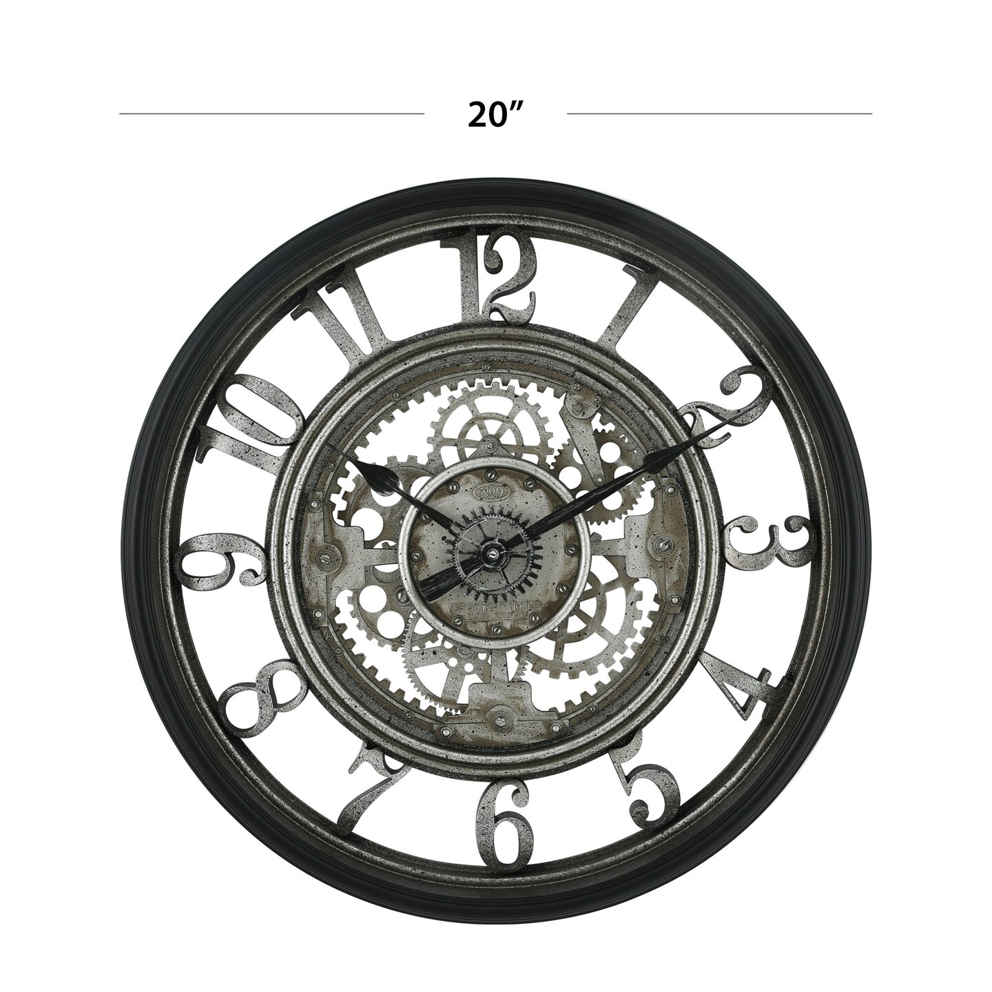 Better Homes and Gardens 20&#x22; Rustic Metal Arabic Moving Gear Analog Wall Clock