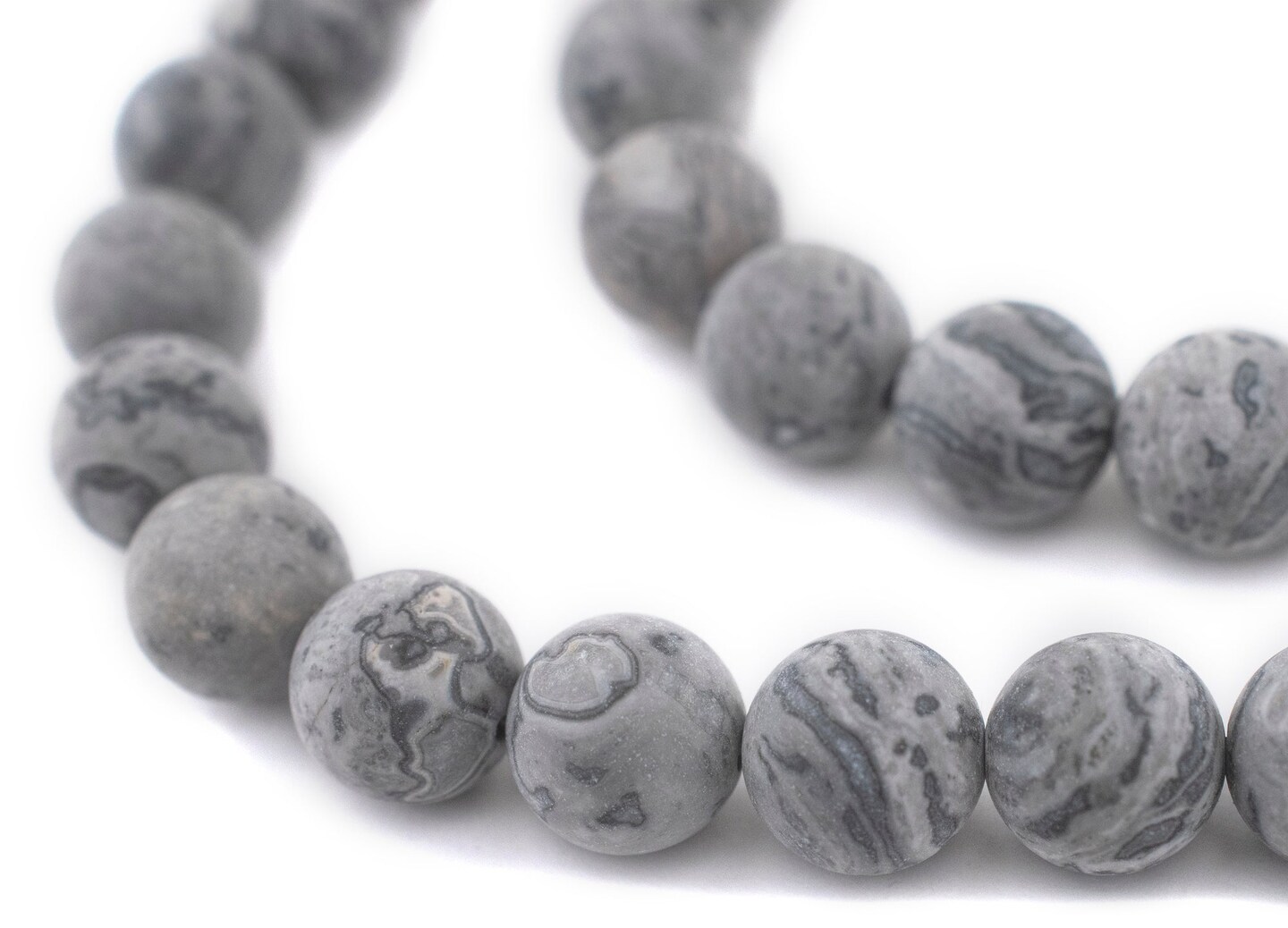 TheBeadChest Matte Grey Picasso Jasper Beads (12mm): Organic Gemstone Round Spherical Energy Stone Healing Power Crystal for Jewelry Bracelet Mala Necklace Making