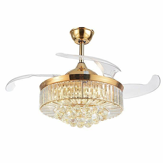 Kitcheniva 42&#x22; Luxury Crystal Gold Ceiling Fan Chandelier With Remote