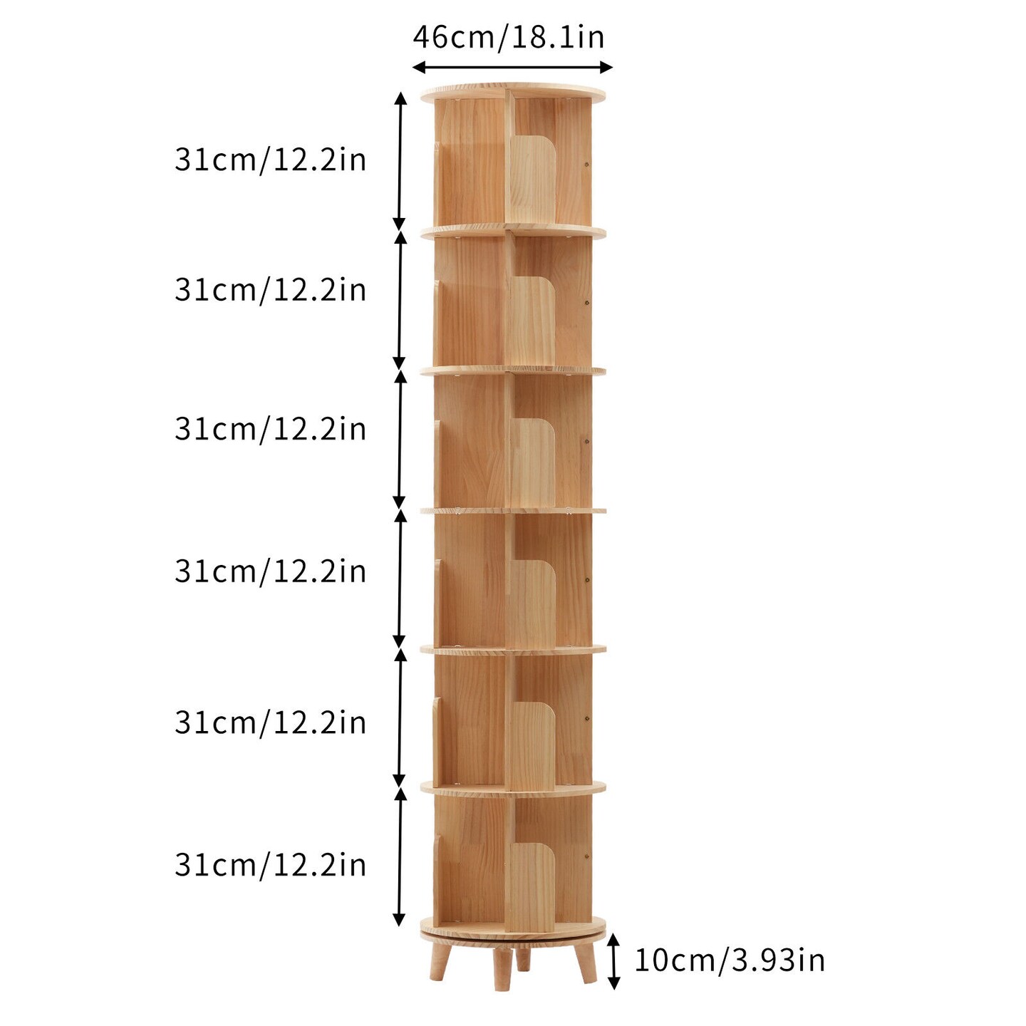 Kitcheniva 6-Tier 360&#xB0; Wooden Rotating Bookshelf Display Rack
