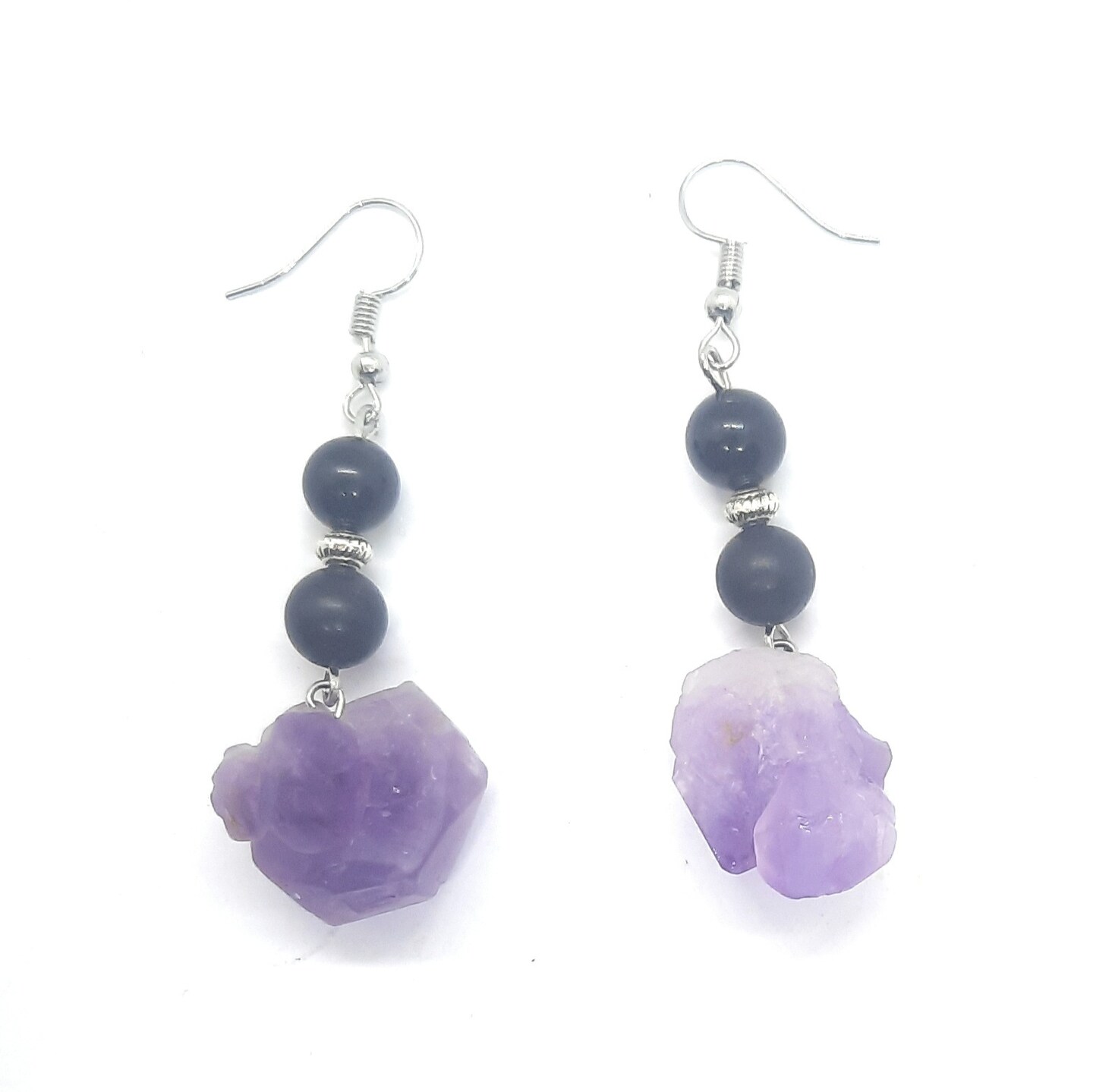 Elegance in Earth Tones - Amethyst, Shungite, and Hematite Chunky Earrings