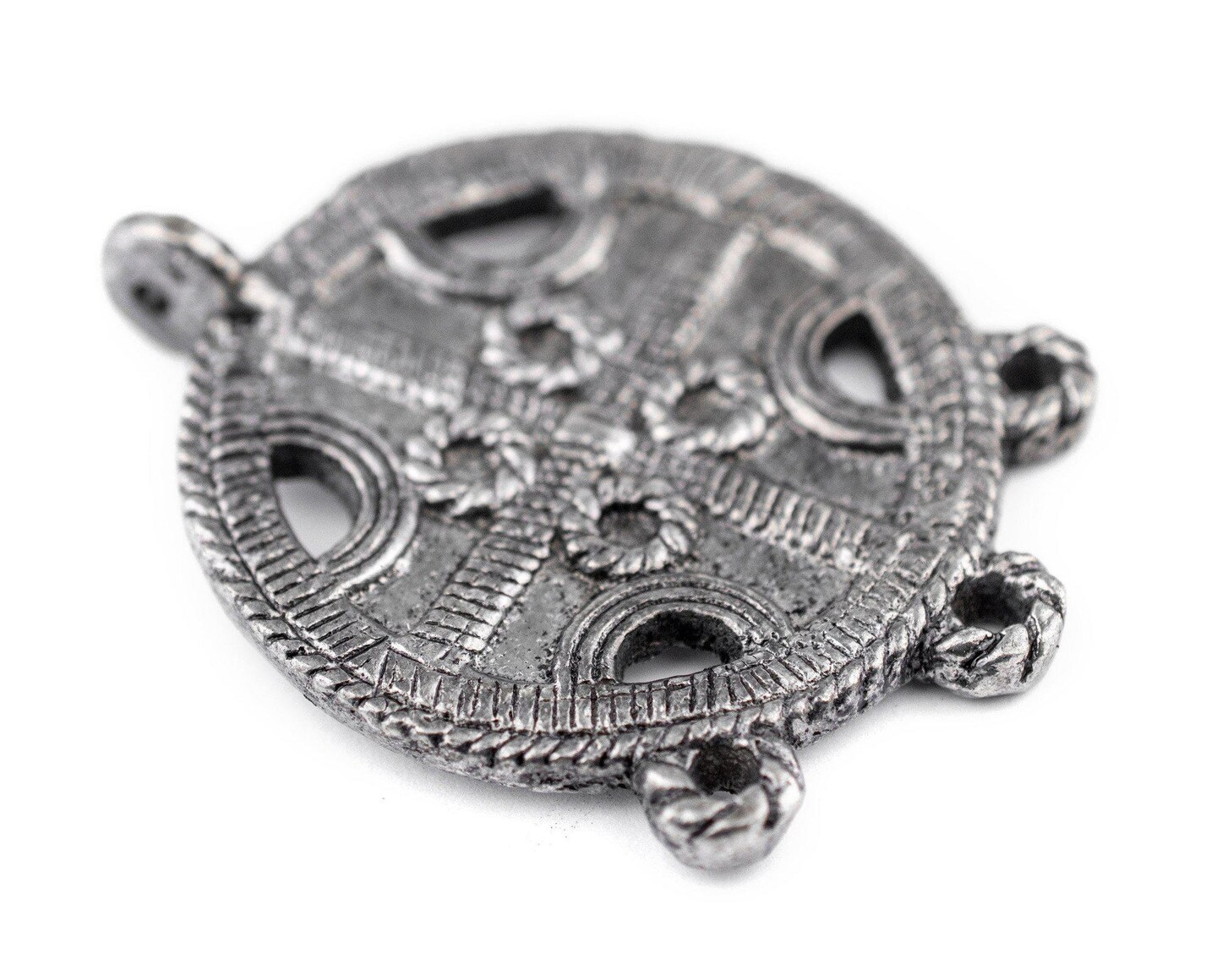 TheBeadChest Silver Circular Cross Tribal Baule Connector Pendant (39x50mm): African Tribal Metal Pendant for DIY Jewelry and Necklace