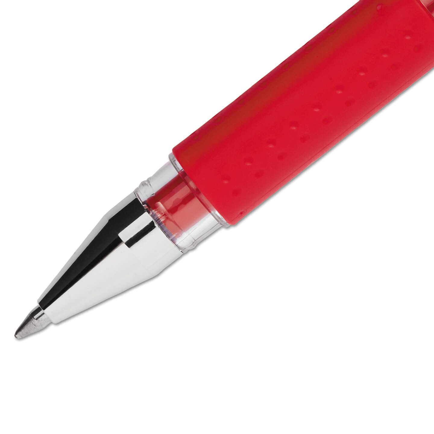 Uni-Ball Signo GRIP Stick Gel Pen, Medium 0.7mm, Red Ink, Silver/Red Barrel, Dozen