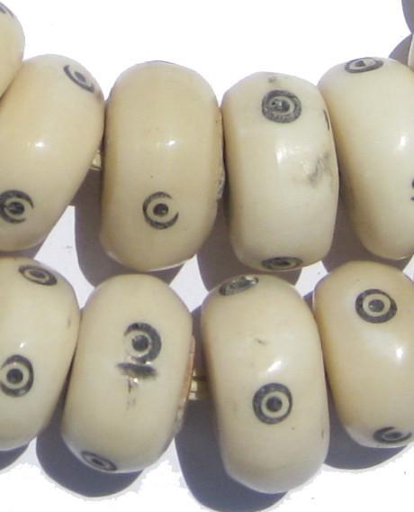 Carved White Bone Beads - Full Strand of Fair Trade Artisanal African Beads - The Bead Chest (Eye)