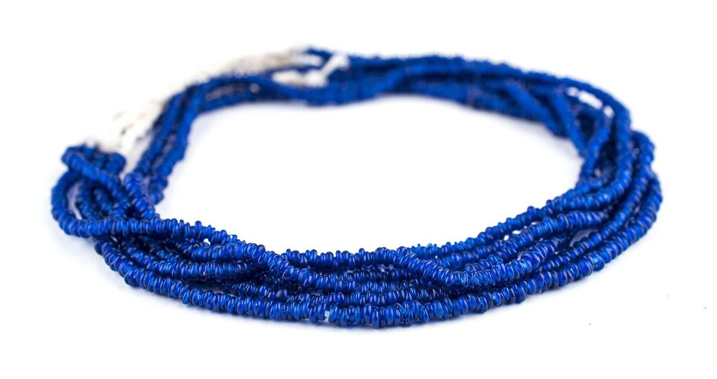 The Bead Chest Cobalt Blue 4mm Glass Heishi Beads - 23" Strand of Indonesian Java Spacer Beads for Crafts & Jewelry Making