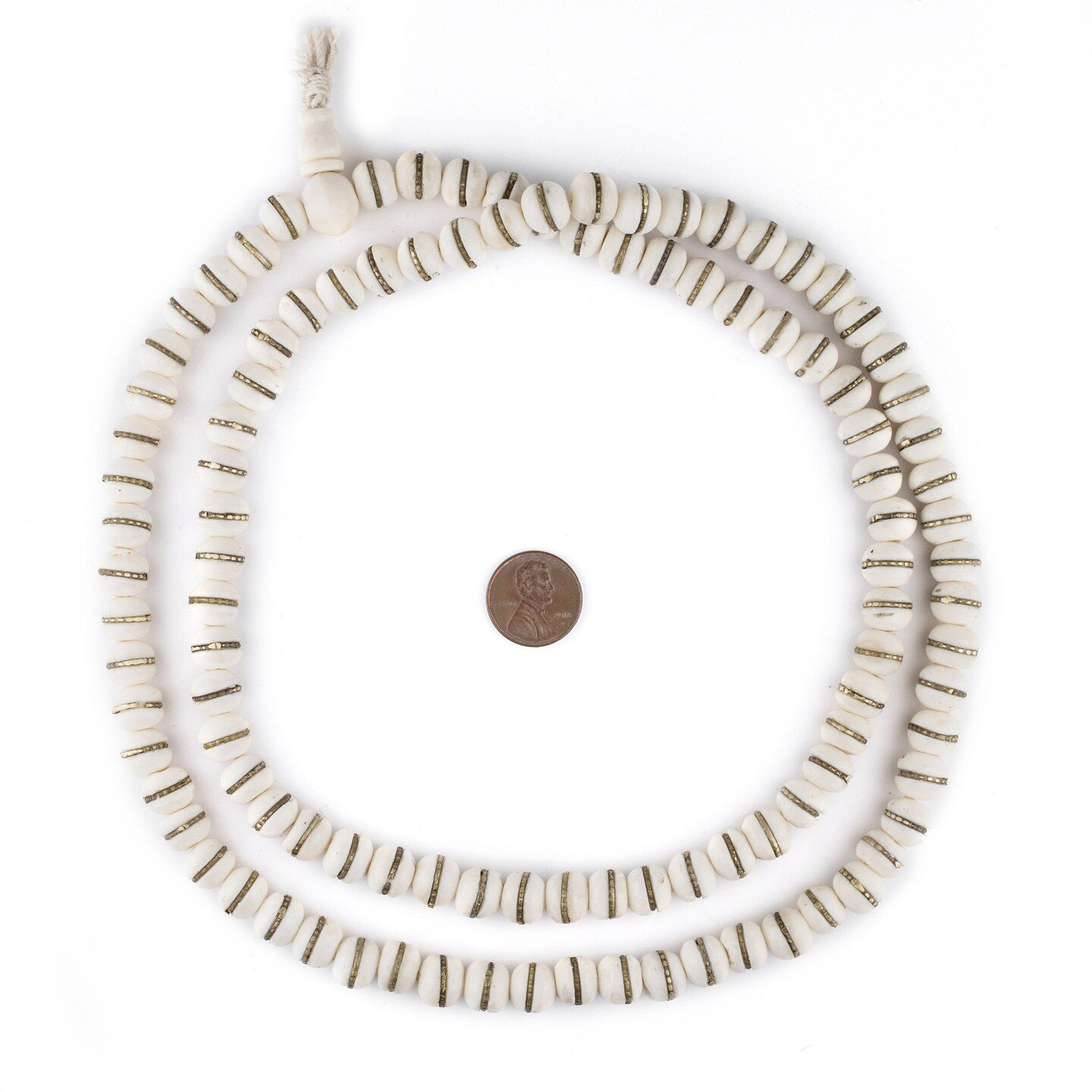 TheBeadChest Brass-Inlaid White Bone Mala Beads (10mm): Nepal Spacers Buddhist Tibetan Prayer Beads