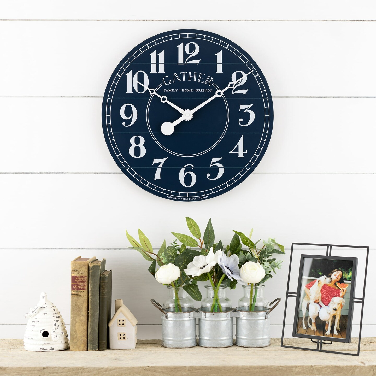 Mainstays 15.5&#x22; Blue Round Farmhouse Wall Clock