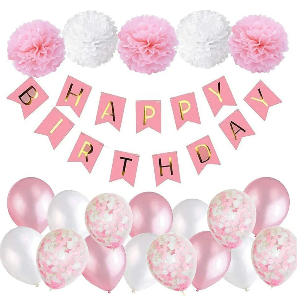 Hot Happy Birthday Decoration Multiple Color Banner Balloons Set Party Supplies