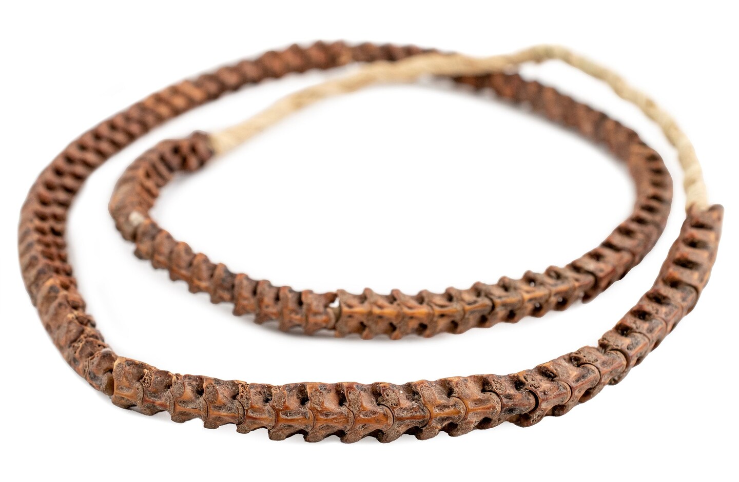 TheBeadChest Real Snake Vertebrae Beads from Africa 7mm Nigeria African Brown Interlocking Bone Large Hole 24 Inch Strand Handmade
