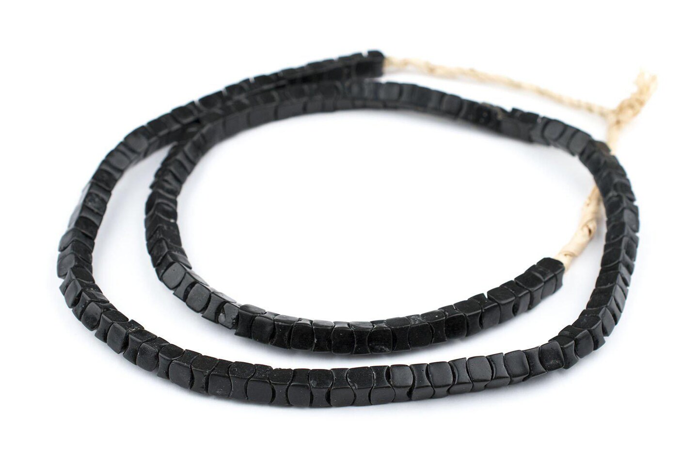 TheBeadChest Rare Black Square Snake Beads Long Strand 7mm Nigeria African Interlocking Glass 36 Inch Strand Handmade