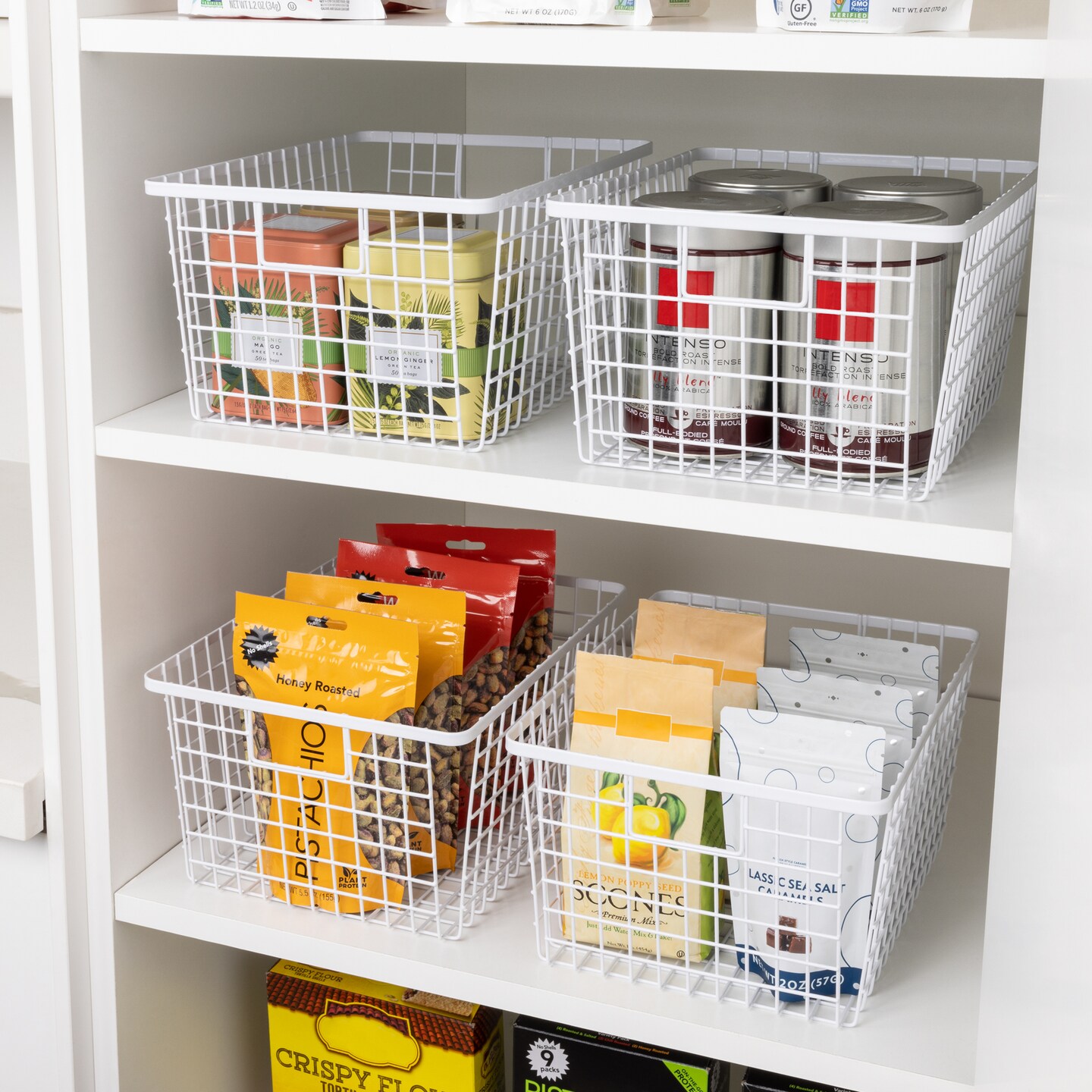 Smart Design Nestable Basket Organizer with Handles - Steel - 9 x 12 x 6 - White - Set of 4