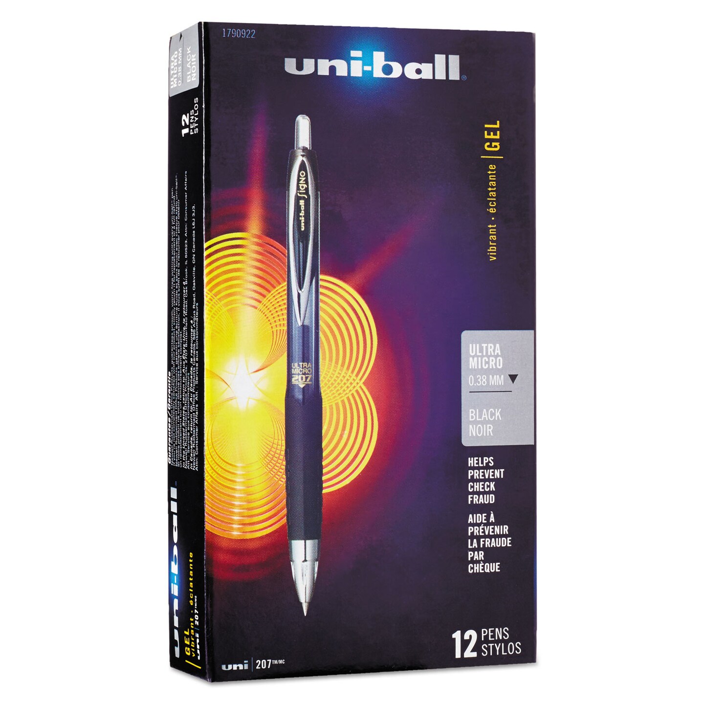 Uni-Ball 207 Signo Gel Ultra Micro Retractable Gel Pen, 0.38mm, Black Ink, Smoke Barrel