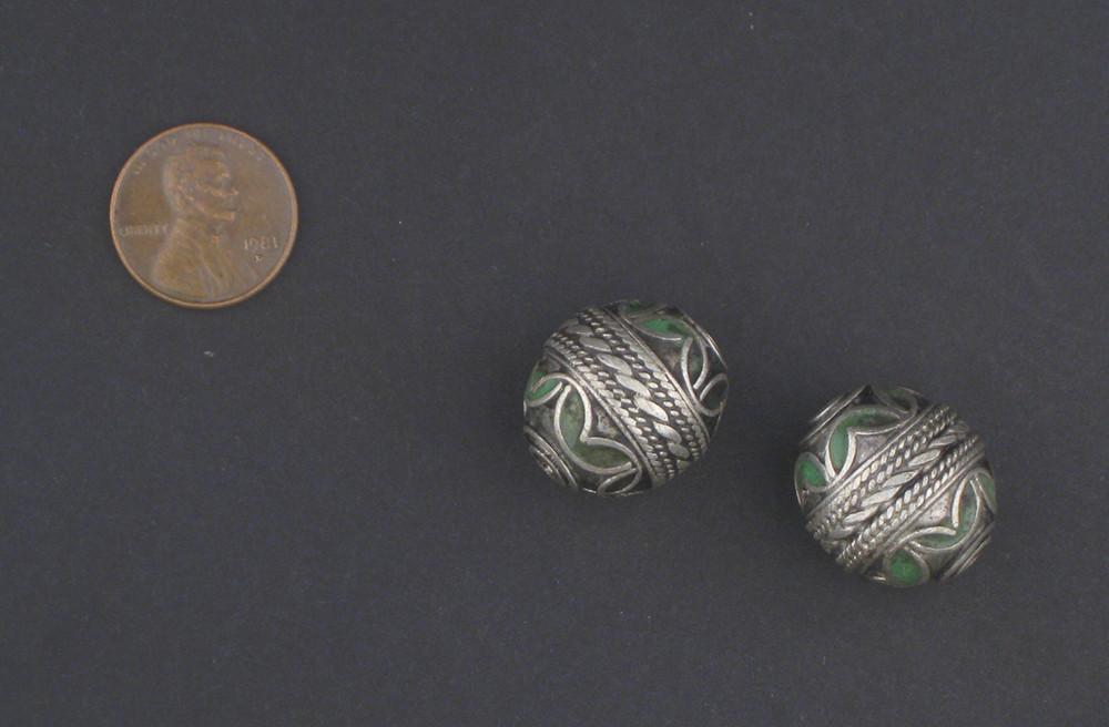 TheBeadChest Green Enamel Berber Bead (Set of 2)