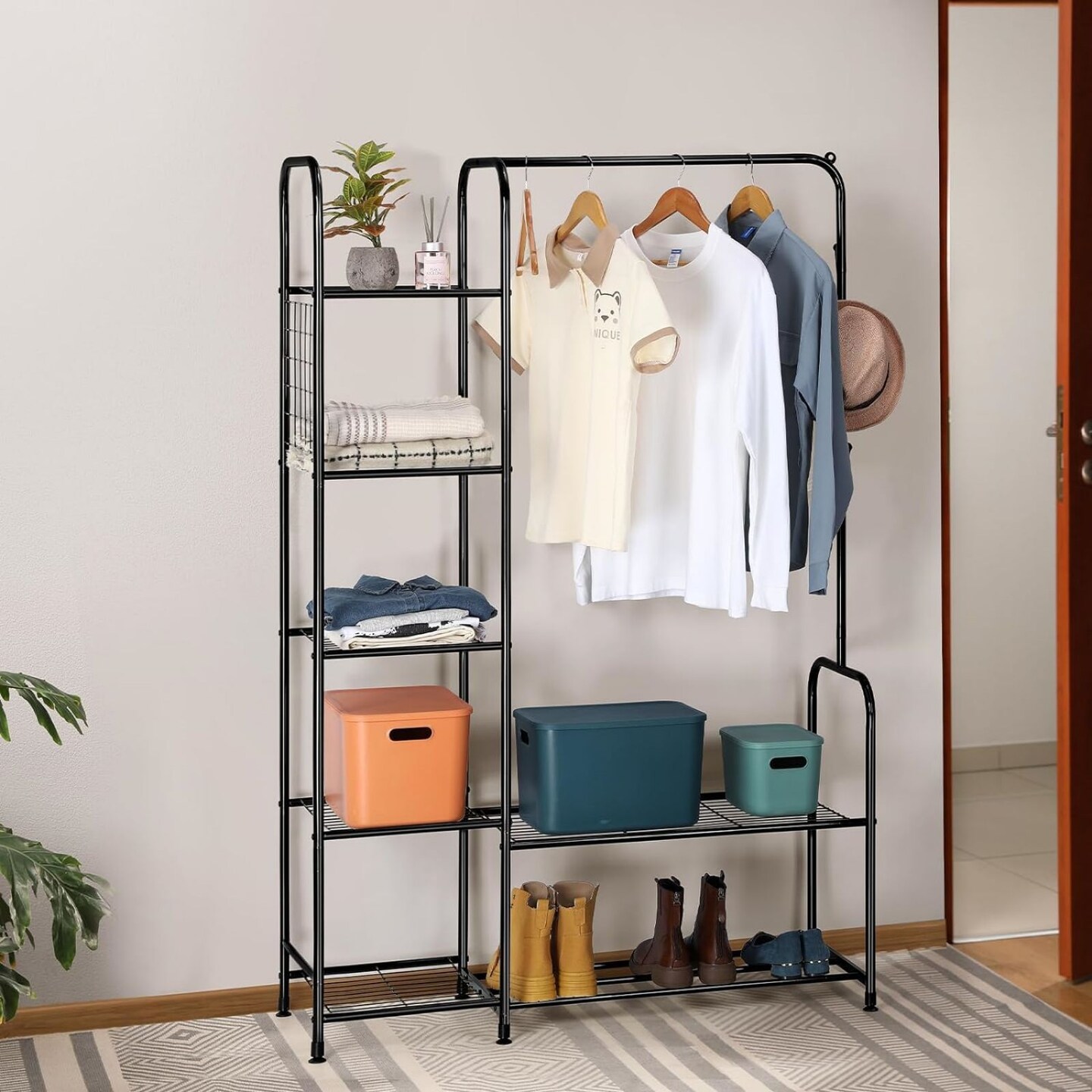 Coat Rack Freestanding Clothing Rack with Shelves Garment Racks for Hanging Clothes with Shoe Rack