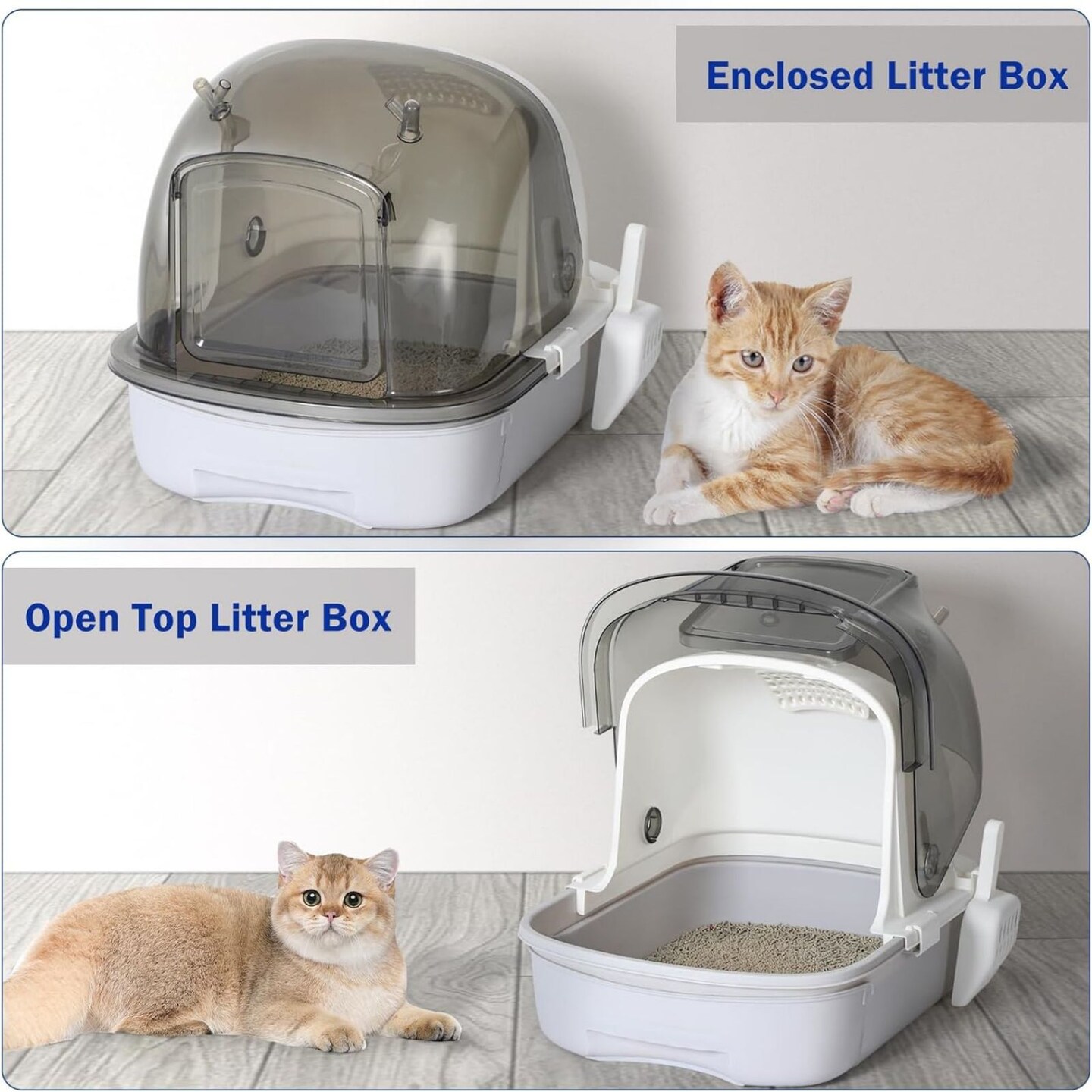 Fully Enclosed Litter Pan, Cat Litter Box with Lid, Drawer Type Cat Toilet with Scoop