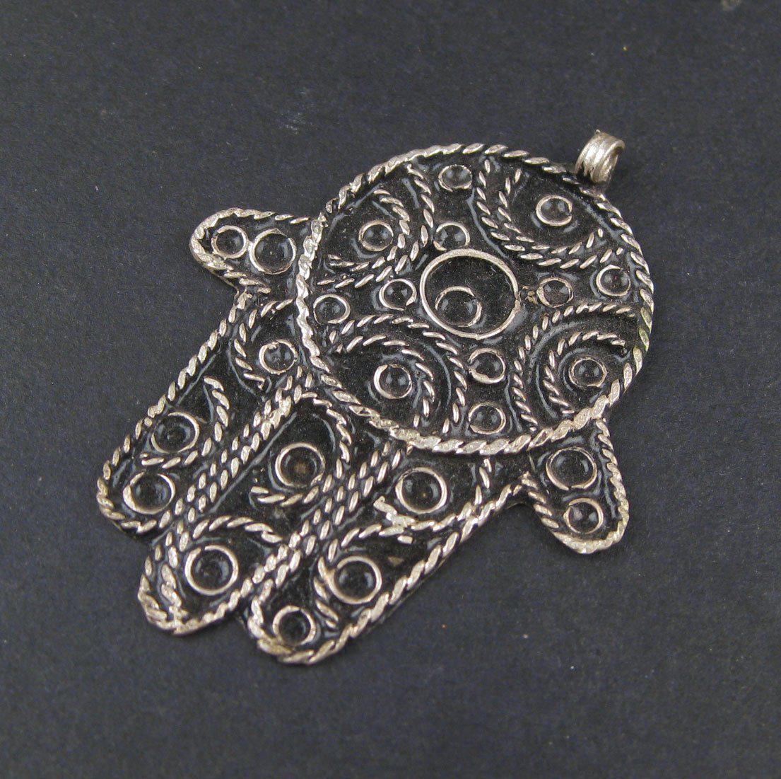 TheBeadChest Moroccan Hamsa Pendant 43x60mm Morocco African Silver White Metal Large Hole Handmade