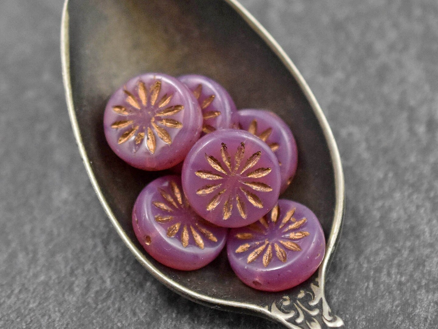 *15* 12mm Bronze Washed Pink Opaline Aster Flower Coin Beads