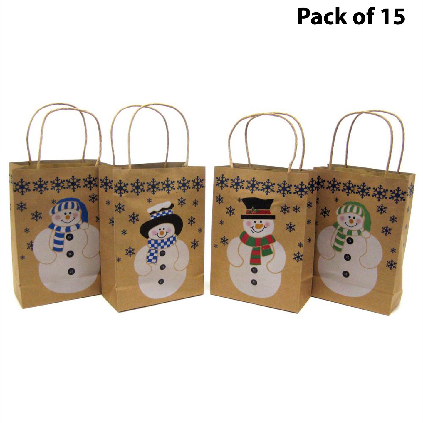 Paper Snowman Gift Bags 9 inches tall and 6 1/2 inches wide with handle | Charming snowman gift bags | RAHEEV&#xAE;