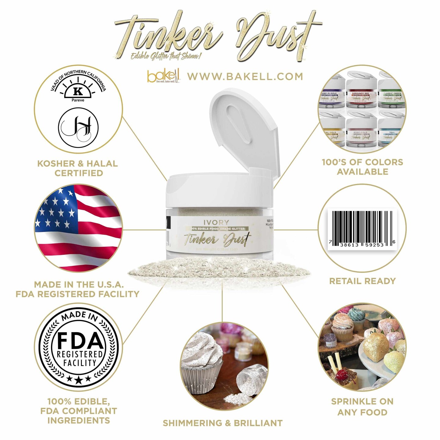 Ivory Edible Glitter | Tinker Dust&#xAE; 5 Grams