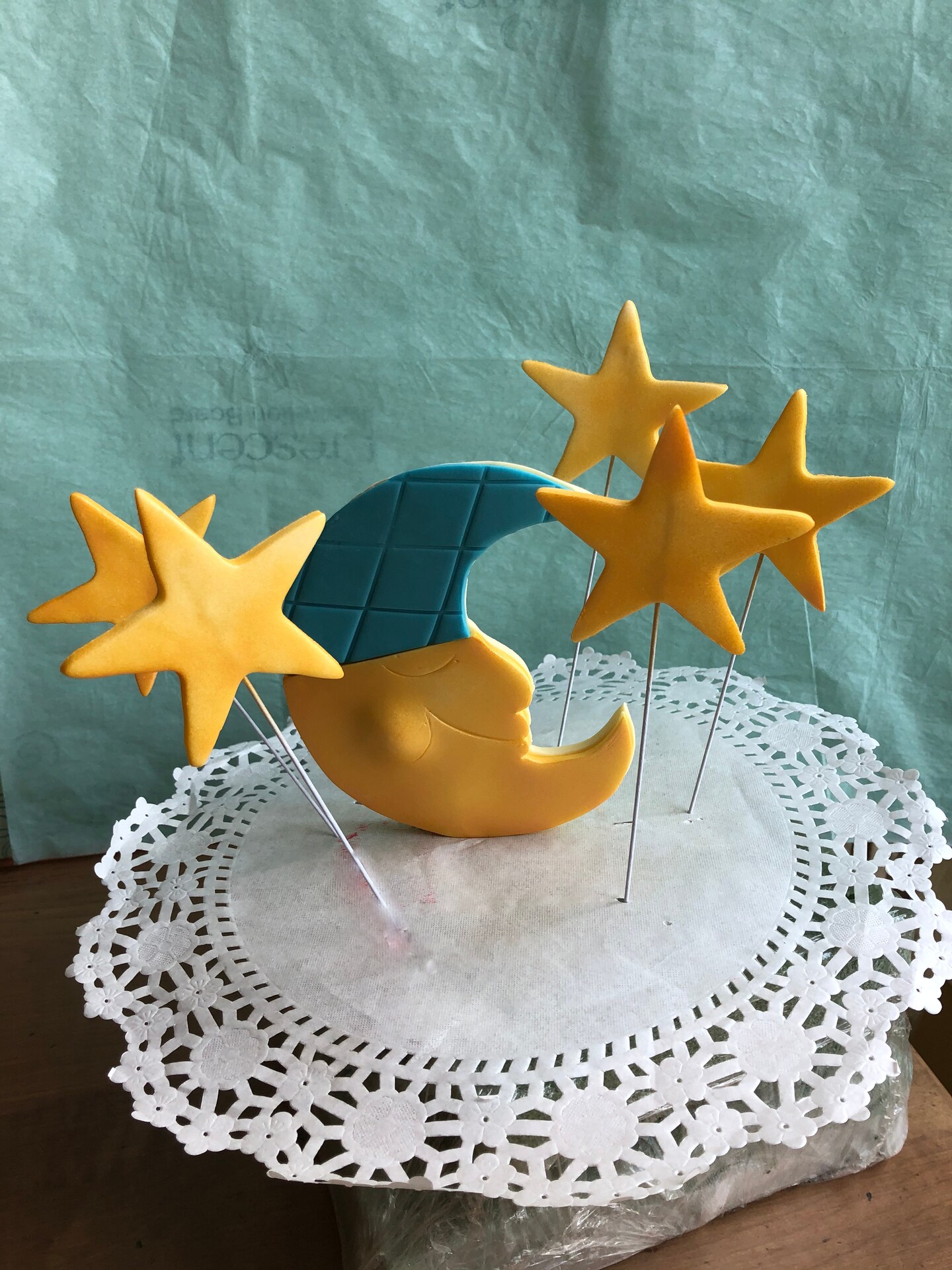 Gum paste Moon and stars cake toppers. 3D,Fondant cupcake or cake