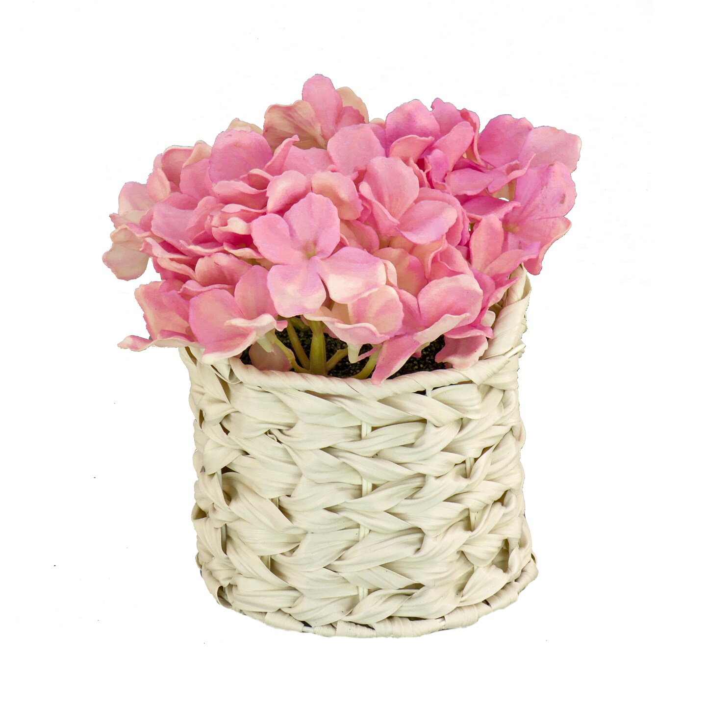 10&#x22; Mixed Mauve Hydrangea Bouquet in White Basket
