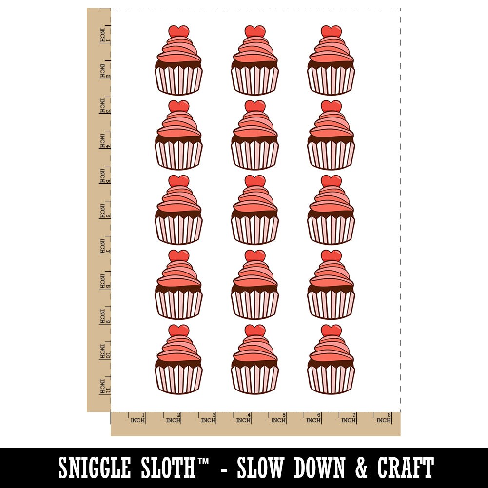 Deliciously Sweet Chocolate Cupcake with Heart Temporary Tattoo Water Resistant Fake Body Art Set Collection (1 Sheet)