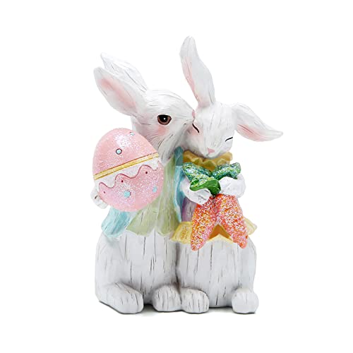 Hodao Easter Bunny Couple Decorations Spring Decors Figurines Tabletopper Decorations for Party Home Holiday Cute Rabbit Easter Day Couple Gifts Decorations