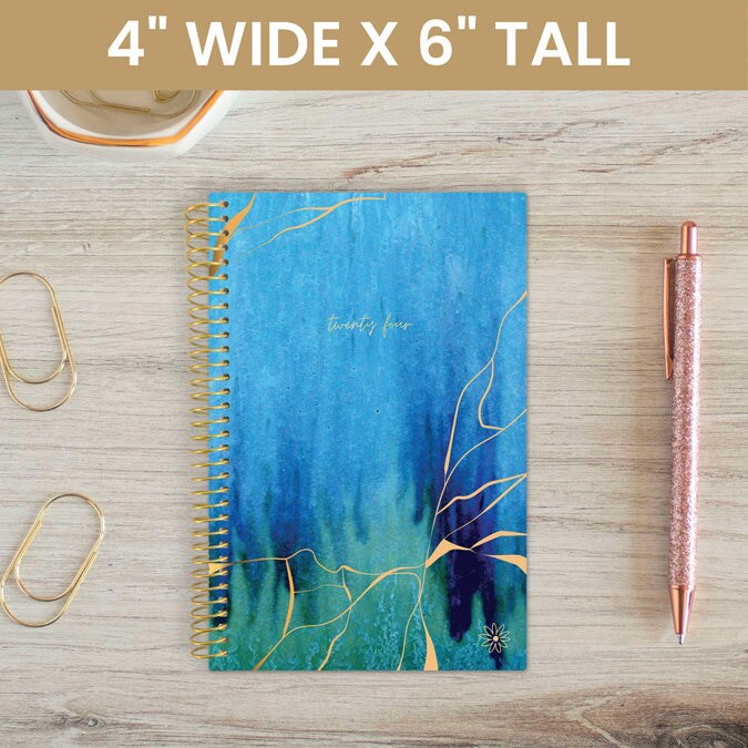 bloom daily planners 2024 Soft Cover Planner, 4" x 6", Blue Kintsugi