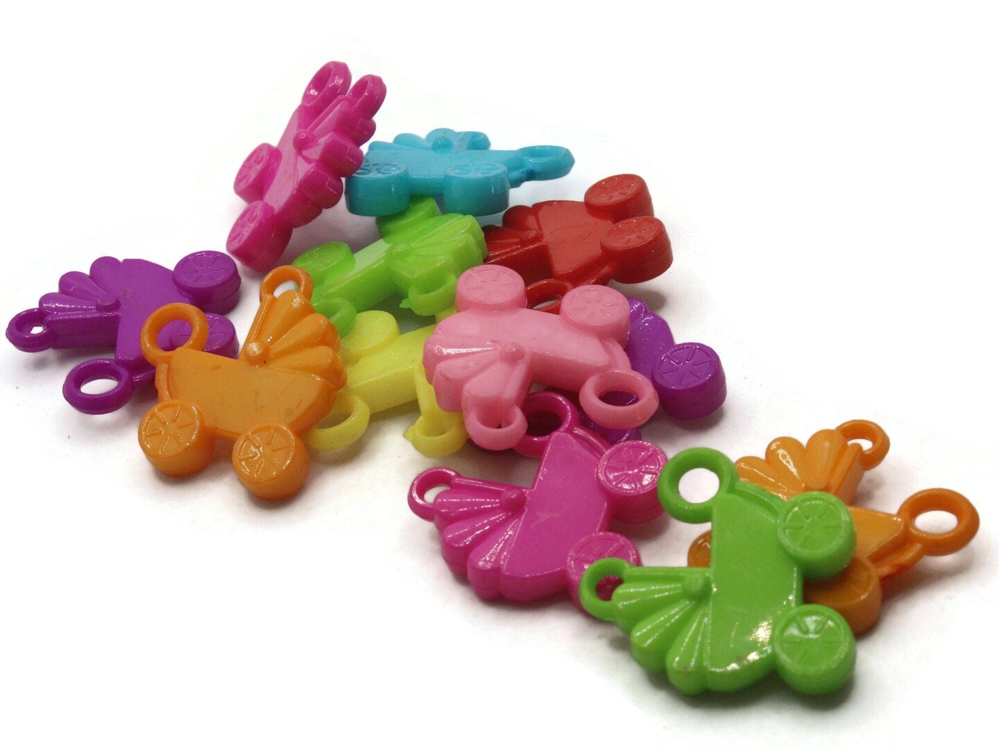 12 30mm Mixed Color Baby Buggy Plastic Pram Stroller Charms