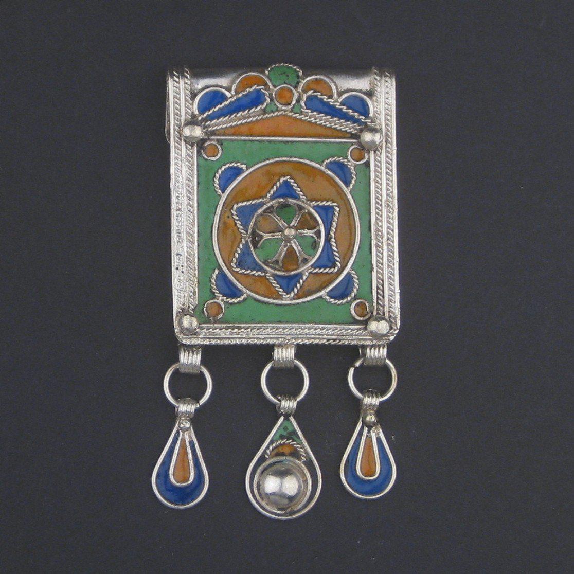 TheBeadChest Enamel Star of David Jewish Berber Pendant w/ Dangles 4mm Morocco African Multicolor White Metal Large Hole Handmade