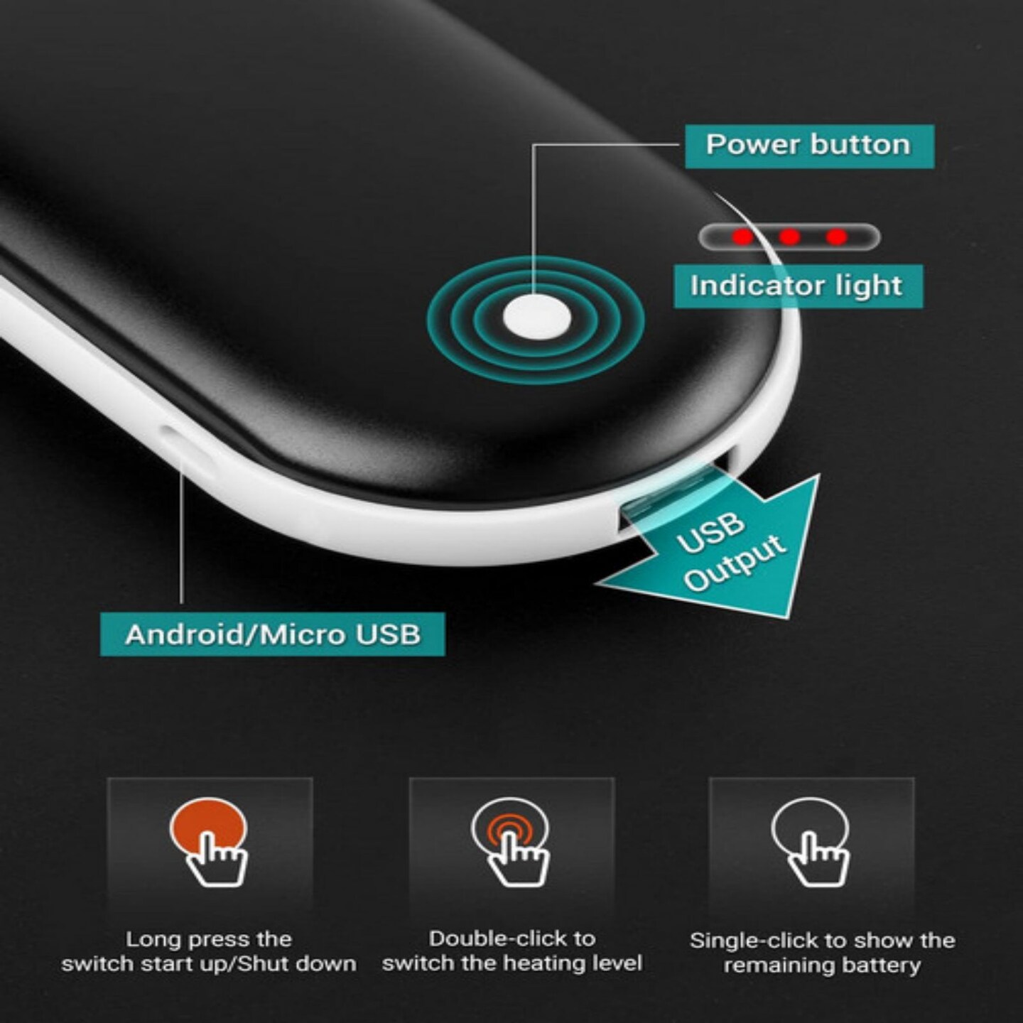 Rechargeable Hand Warmers Hot Hands 5200mAh Heated Electric Heater Power Bank