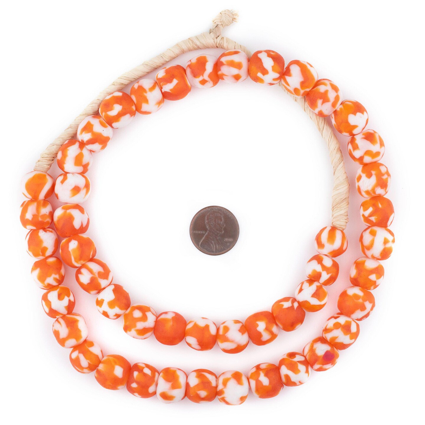 TheBeadChest Pumpkin Orange  Fused Recycled Glass Beads 14mm Ghana African Round Large Hole 24 Inch Strand Handmade Fair Trade