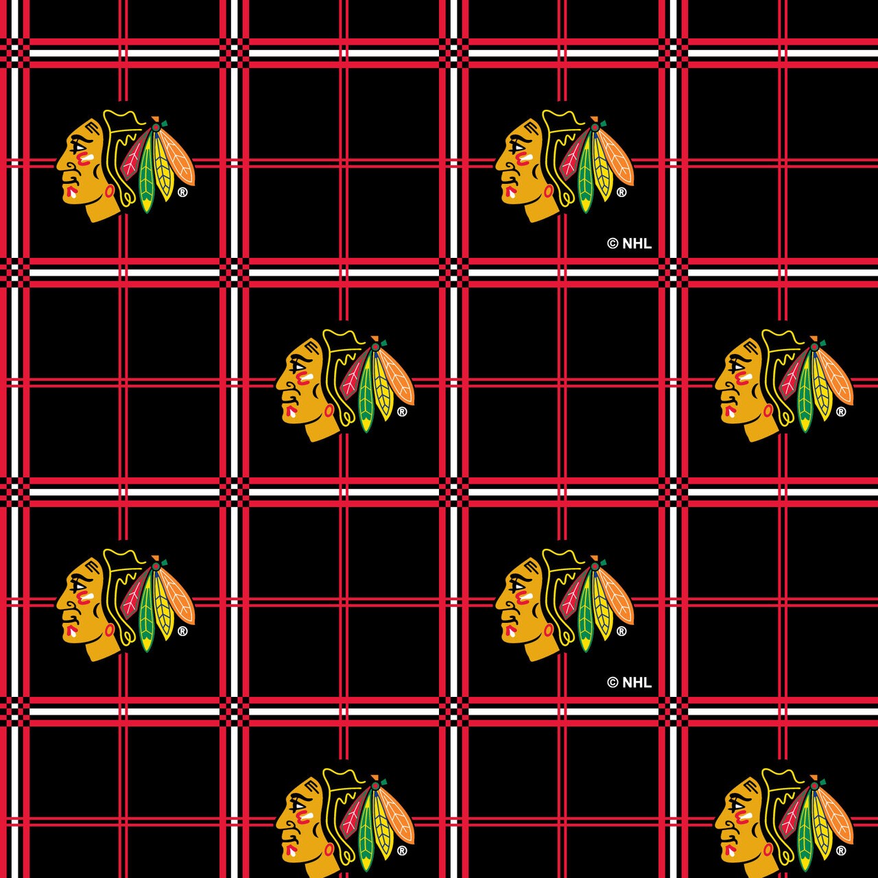 Sykel Enterprises NHL Team Cotton Flannel Fabric-Chicago Blackhawks Plaid Flannel Fabric