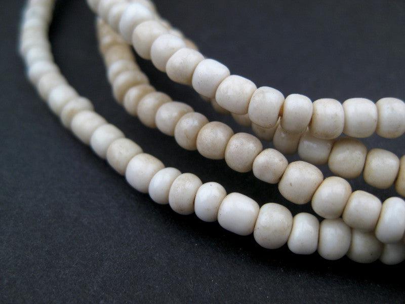 TheBeadChest Vintage White Ghana Glass Beads 2 Strands 5mm African 24 Inch Strand Handmade