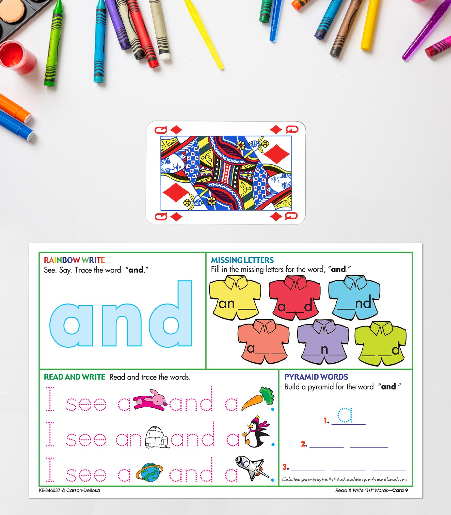 Key Education Write-On, Wipe-Off Read and Write &#x22;1st&#x22; Words Activity Kit, Multisensory Reading and Writing Practice With Reusable Dry Erase Boards and Crayons, Ages 4+