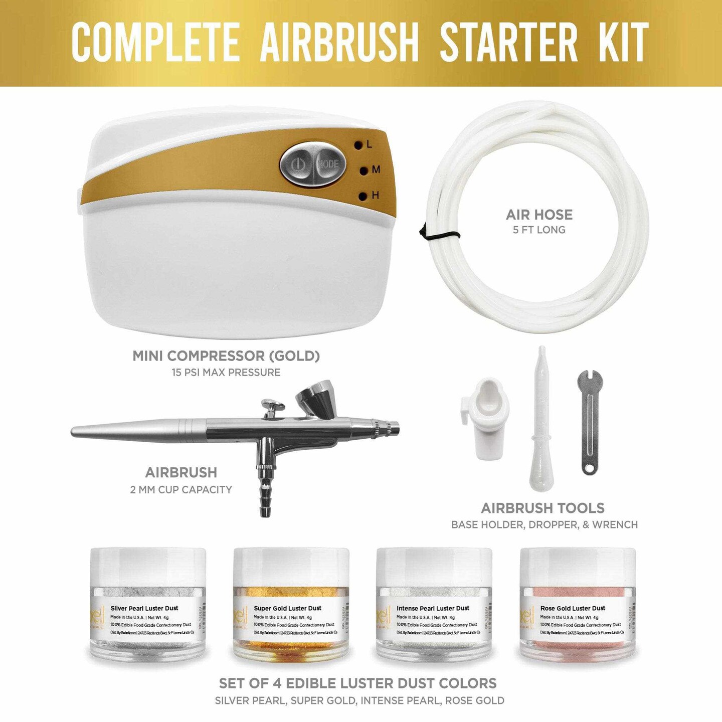 Airbrush Professional Series Bakell Airbrush Gun Kit (GOLD Edition)