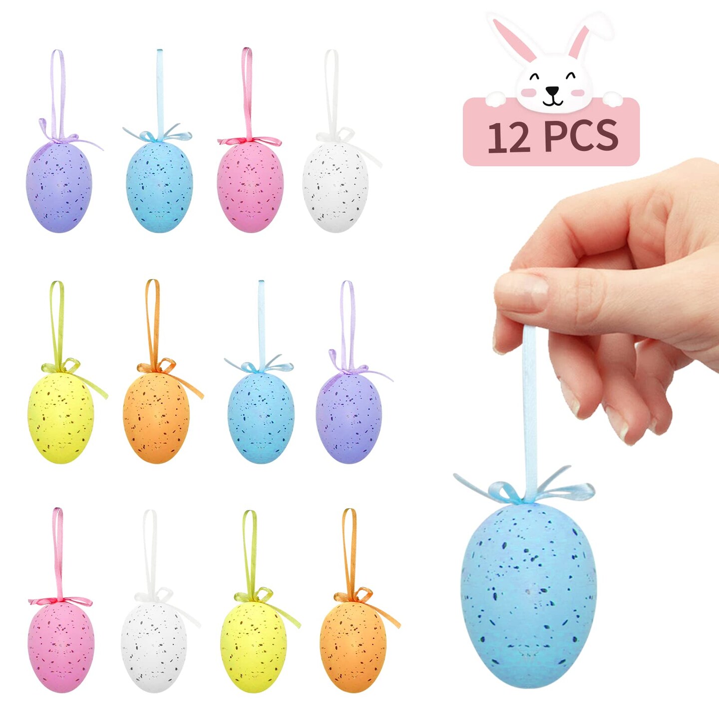 12Pcs Easter Eggs Decorations Hanging Ornaments Colorful for Easter Basket Tree Decor Party Favors Supplies Home