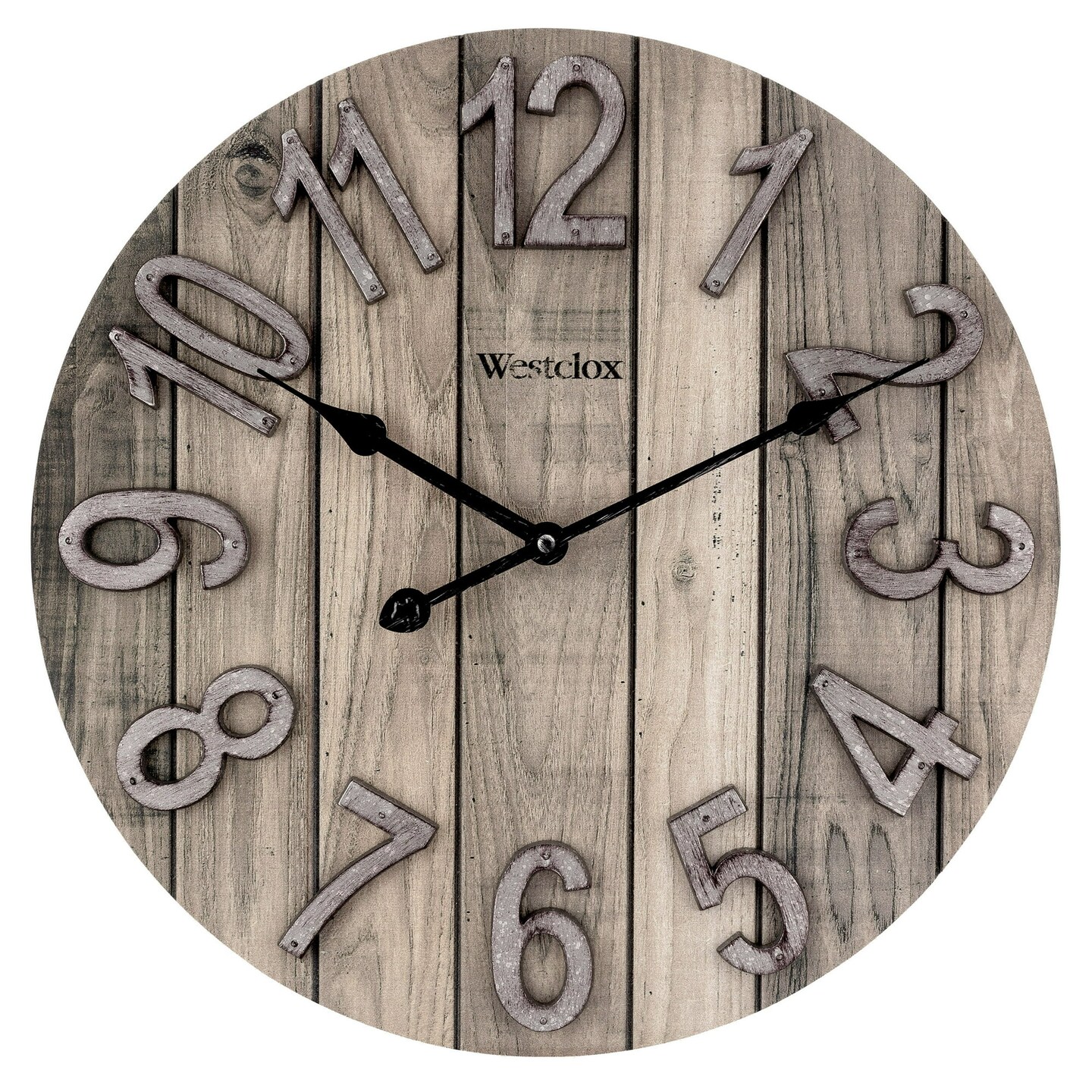Westclox 15.5&#x22; Brown Farmhouse Style Wood Grain Analog QA Wall Clock with Raised Numbers