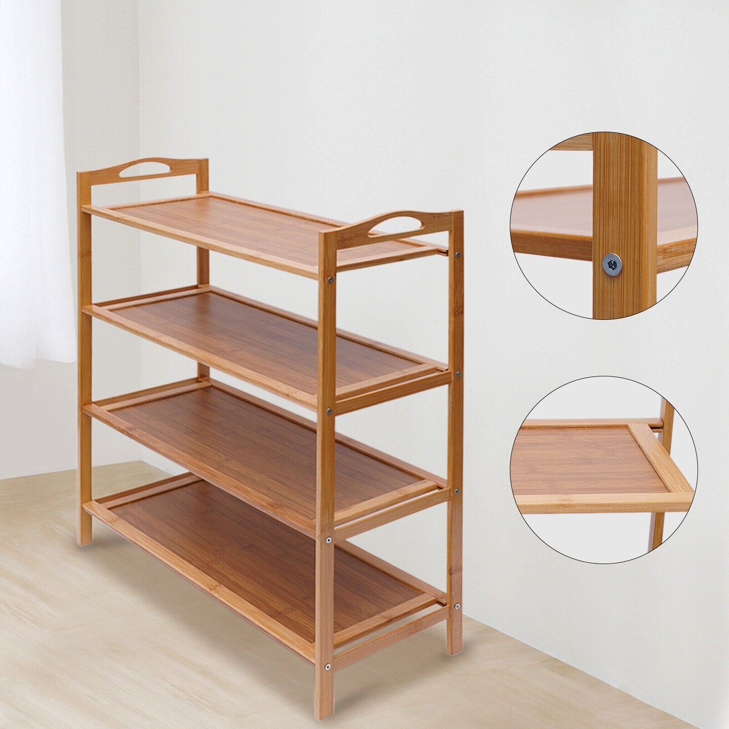 New Durable Bamboo Shelf Tier 4 Wood Home Furniture Entryway Storage Rack Shoe