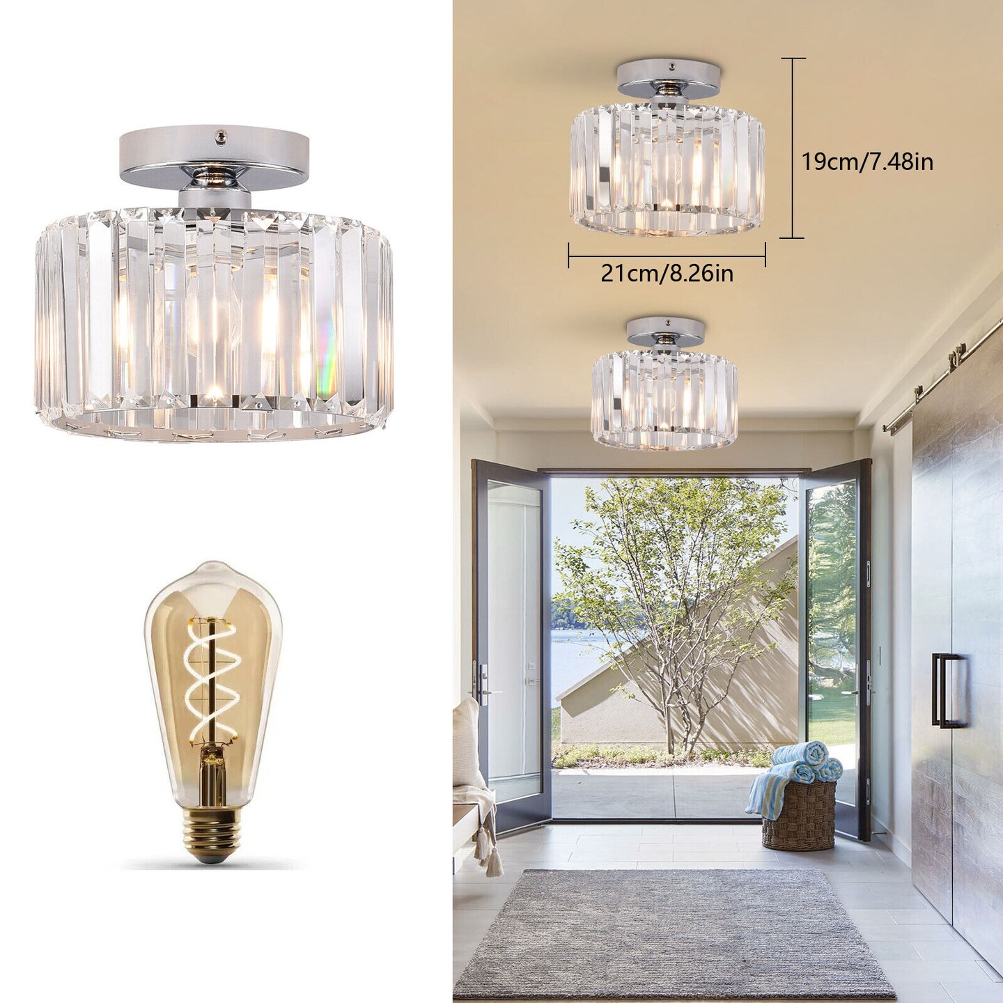 Kitcheniva Modern Crystal Flush Mount Lamp Chandelier Fixture