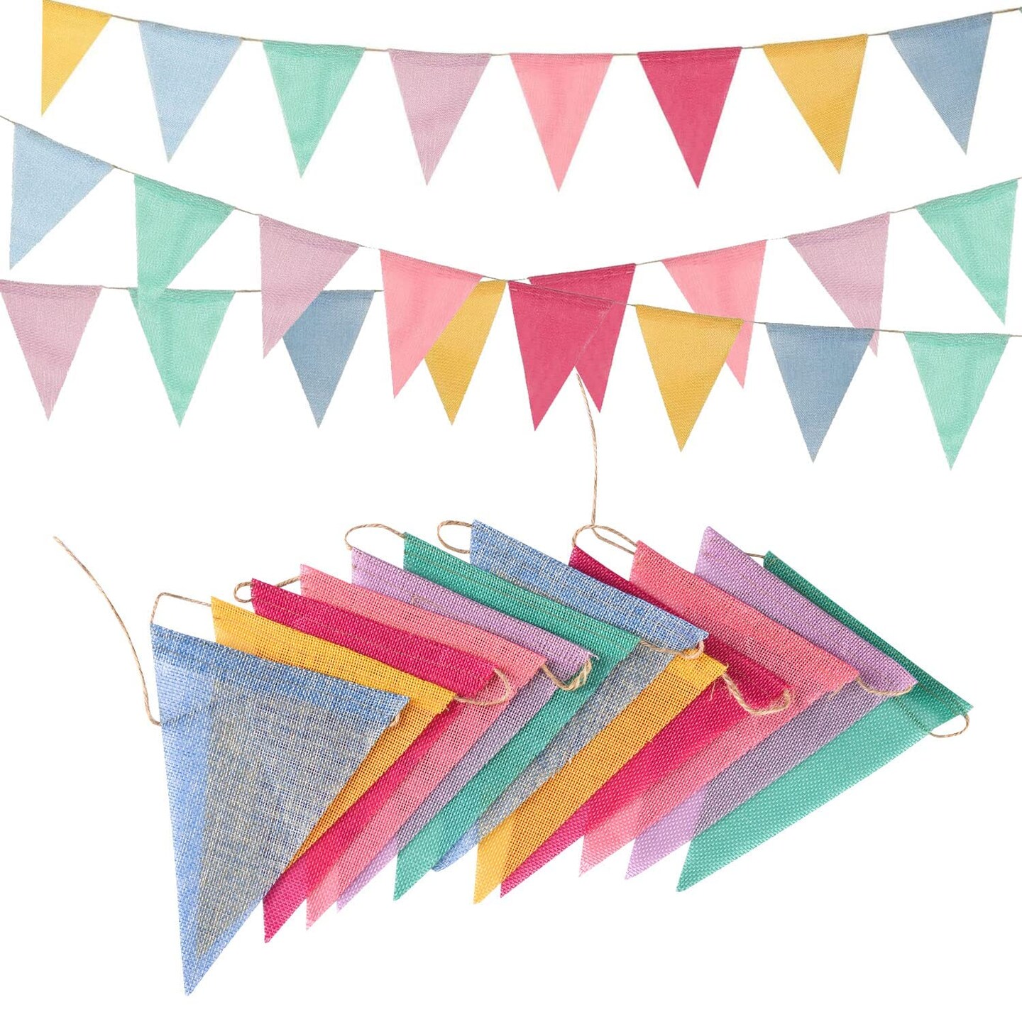 Colorful Triangle Banners for Birthdays Easter Classroom School Carnival Garland Outdoor Burlap Bunting Party Decorations 4 Strings
